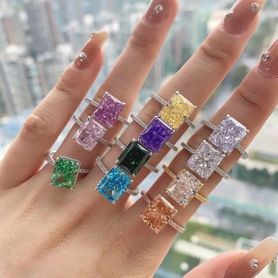 Silberplattierte Baguette Blauer Diamant 5A Eisschnitt CZ Verlobungsring für Frauen 925 Sterling Silber