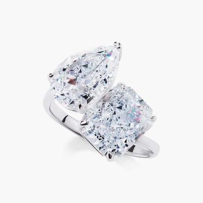 925 Sterling Silber Zwei Steine Verlobungsring mit Prong-Setting und weiße CZ Steine