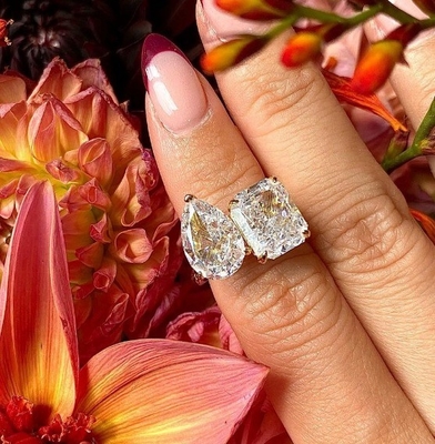 925 Sterling Silber Zwei Steine Verlobungsring mit Prong-Setting und weiße CZ Steine