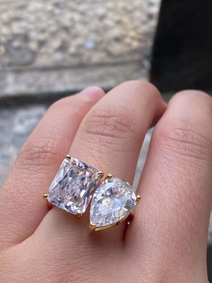 925 Sterling Silber Zwei Steine Verlobungsring mit Prong-Setting und weiße CZ Steine