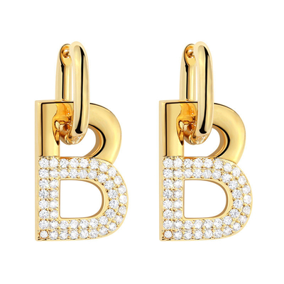 Weibliche Accessoires B Hoop Ohrringe aus Messing mit individuellem Anfangsbuchstaben und Goldplattierung