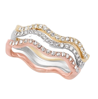 3 Stück Pave Ring Set Rhodium Plattiert Welle Ring Sterling Silber