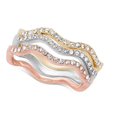 3 Stück Pave Ring Set Rhodium Plattiert Welle Ring Sterling Silber