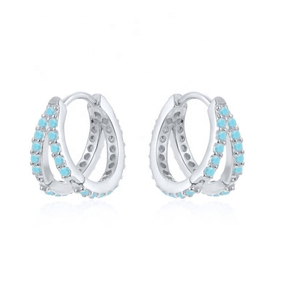 Rhodiumbeschichtung Doppelturkis 925 Sterling Silber Kubik Zirkonia Ohrring für Frauen