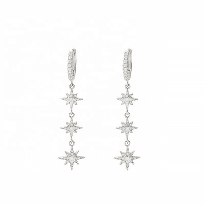 Goldplattierte 925-Silber-Brasilianische Starburst-Lange-Dangle-Hoop-Ohrringe für Frauen