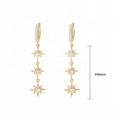 Goldplattierte 925-Silber-Brasilianische Starburst-Lange-Dangle-Hoop-Ohrringe für Frauen