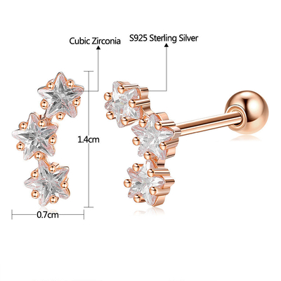 18K Goldplattiert 925 Sterling Silberstern Kubik Zirkonia Stud Ohrringe für Frauen Accessoires