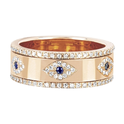 Blau Saphir Weiß CZ Augen Frauen Ewigkeit Band Messing Ewigkeit Ring für Frauen
