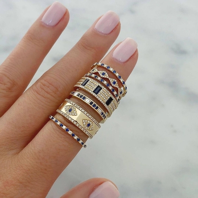 Blau Saphir Weiß CZ Augen Frauen Ewigkeit Band Messing Ewigkeit Ring für Frauen