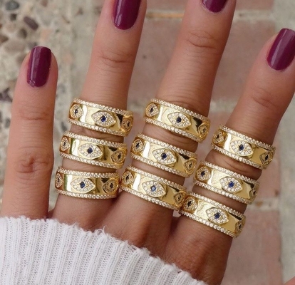 Blau Saphir Weiß CZ Augen Frauen Ewigkeit Band Messing Ewigkeit Ring für Frauen