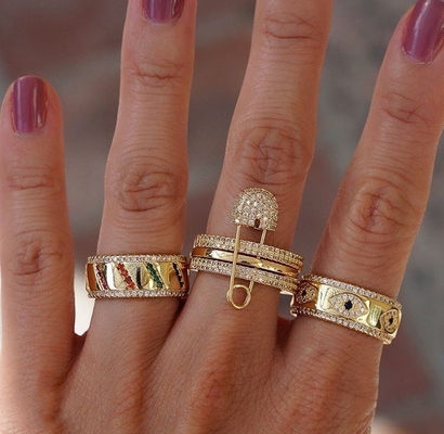 Blau Saphir Weiß CZ Augen Frauen Ewigkeit Band Messing Ewigkeit Ring für Frauen