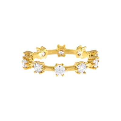 925 Sterling Silber Einfach 18K Gold Vermeil Prong Setting Ewigkeit Band Dünne Frauen Ringe