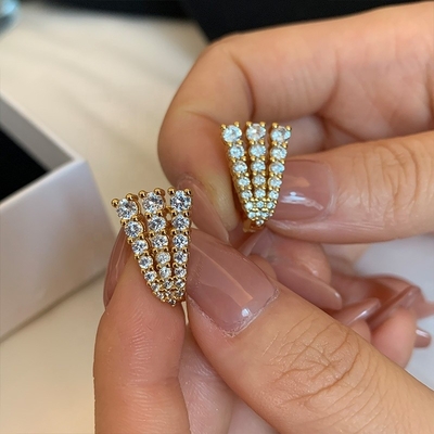 18K Goldplattiert 925 Sterling Silber Pave CZ Frauen Huggie Ohrringe Klassischer Stil