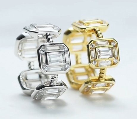 Smaragdweiß CZ Frauen Ewigkeit Band Baguette 18K Gold 925 Sterling Silber Ringe