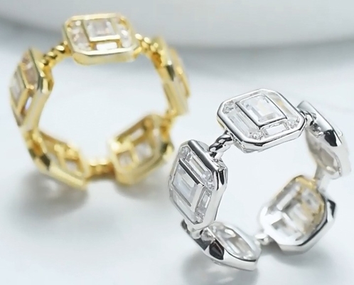 Smaragdweiß CZ Frauen Ewigkeit Band Baguette 18K Gold 925 Sterling Silber Ringe