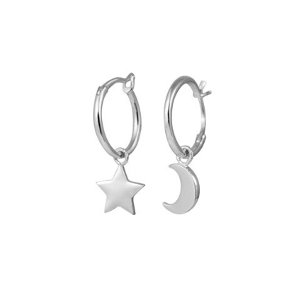 Trendy 925 Sterling Silber Ohrringe mit asymmetrischen Goldplattierten Stern und Mond für Damen