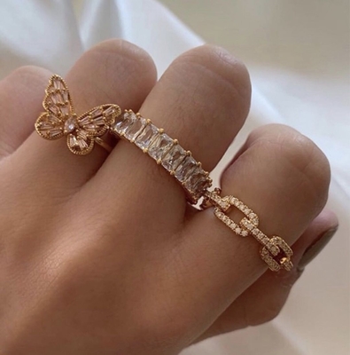 925 Sterling Silber Curb Link Chain Ring 18K Frauen Kubik Zirkonia Ringe