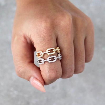 925 Sterling Silber Curb Link Chain Ring 18K Frauen Kubik Zirkonia Ringe
