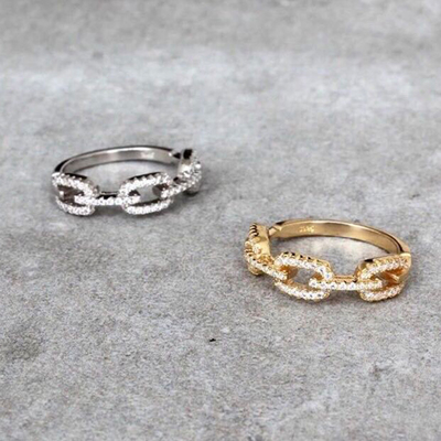 925 Sterling Silber Curb Link Chain Ring 18K Frauen Kubik Zirkonia Ringe