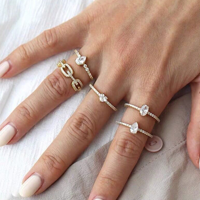 925 Sterling Silber Curb Link Chain Ring 18K Frauen Kubik Zirkonia Ringe