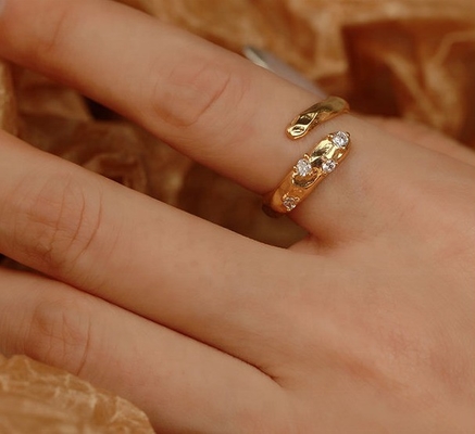 Größe 4-10 CZ Steinring 18K Gold offene Schlange 925 Sterling Silber Tierringe