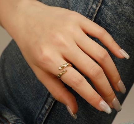 Größe 4-10 CZ Steinring 18K Gold offene Schlange 925 Sterling Silber Tierringe