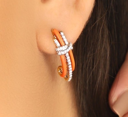 2024 Mode Brasilianische Enigma Silber Ohrringe mit Orange Epoxy und Weiß CZ Schmuck Accessoire