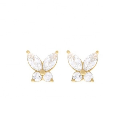 Klassiker 925 Sterling Silber Gold Plattiert Kubik Zirkonia Schmetterling Stud Ohrringe