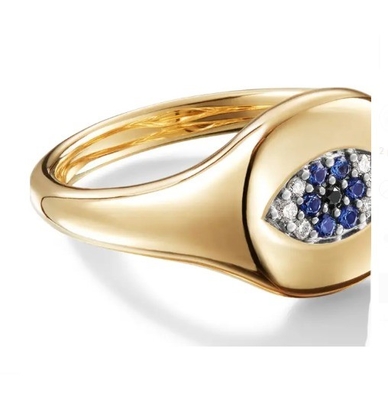 Brasilianische Kabel-Sammlerstücke Evil Eye Mini Pinkie Ring 18K Gold Weiß CZ 925 Silber