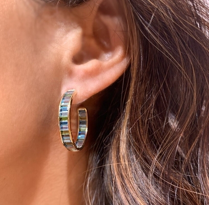 Schmuck Hauptmaterial Silber Baguette Blau und Grün Topaz Stud Hoops für den klassischen Stil