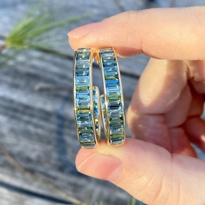 Schmuck Hauptmaterial Silber Baguette Blau und Grün Topaz Stud Hoops für den klassischen Stil