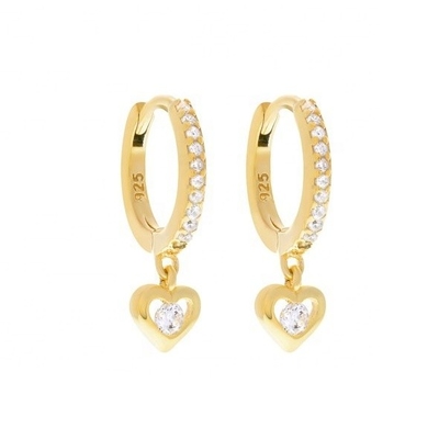 Gold beschichtet Mini Dangle Heart CZ Huggie Ohrringe Fügen Sie Ihrem Look einen Hauch von Glamour hinzu