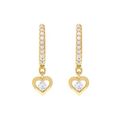Gold beschichtet Mini Dangle Heart CZ Huggie Ohrringe Fügen Sie Ihrem Look einen Hauch von Glamour hinzu