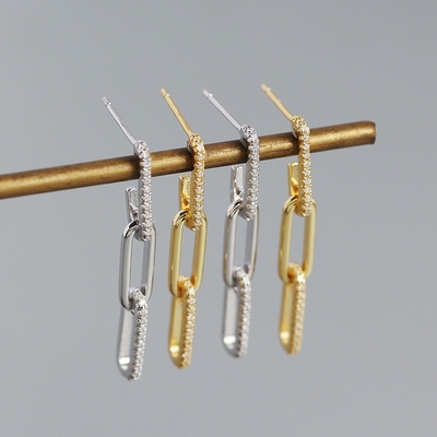 Retro-Zapfringe Rechteck-Kette-Ohrringe in 925 Sterling Silber für die Damen-Nacht