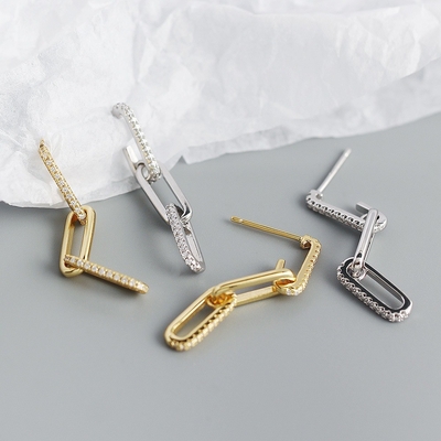 Retro-Zapfringe Rechteck-Kette-Ohrringe in 925 Sterling Silber für die Damen-Nacht