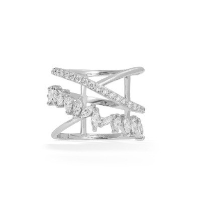 Parteierklärung Stück Sterling Silber Rhodium Plattiert Zig Zag Diamant Ring für Frauen