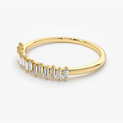 925 Sterling Silber CZ Diamant Baguette Damen Ewigkeit Ring mit Gelbgoldplattierung