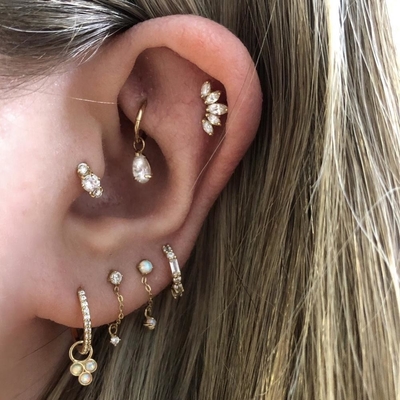 Plattierte Gold Rhodium Stud Ohrringe Weiß CZ für Frauen Alltagsbekleidung