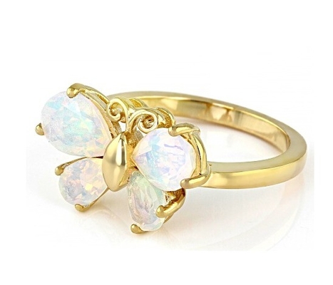 Feine Schmuckstücke Mehrfarbiger äthiopischer Opal Schmetterlingsring 18k Gelbgold über Sterling Silber