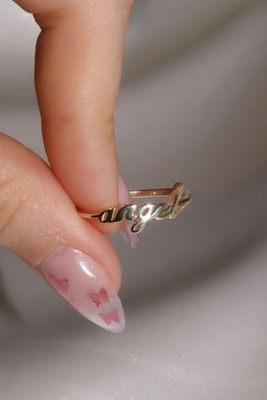Massivgold Angel Name Ring für Frauen Handgefertigt Glitter 925 Sterling Silber Modern N/A
