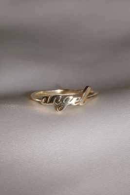Massivgold Angel Name Ring für Frauen Handgefertigt Glitter 925 Sterling Silber Modern N/A