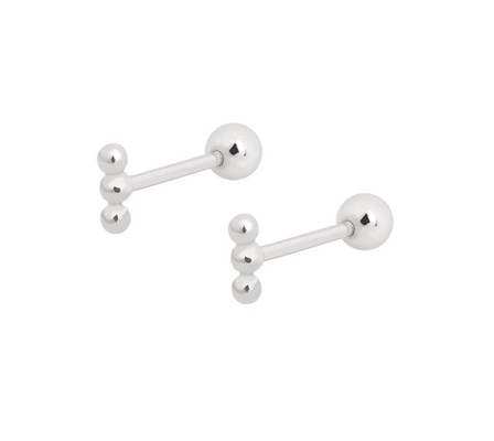 Mini-Stift mit Perlen Silber-Stud-Ohrring mit Schraubrücken 925 Sterling Silber