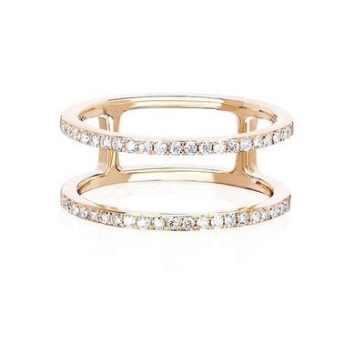 Weiße CZ Doppelreihe Stapelringe Gold 18K Plattiert Echt 925 Sterling Silber Kristall Kubik Zirkon Schmuck