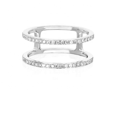 Weiße CZ Doppelreihe Stapelringe Gold 18K Plattiert Echt 925 Sterling Silber Kristall Kubik Zirkon Schmuck