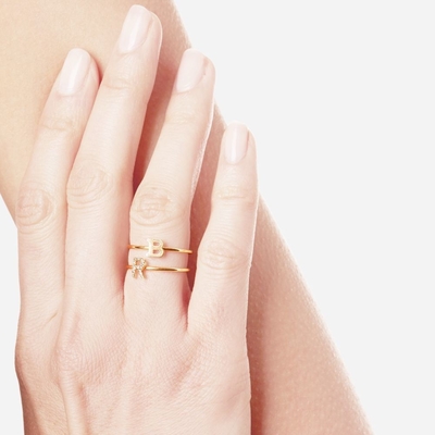 Silberschmuck Personalisierte 18K-Goldplattierte Stapelung Initial CZ Dünnringe für Frauen