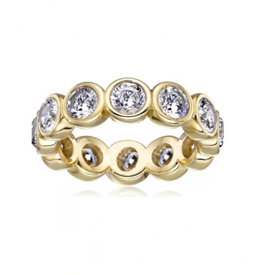 Klassische 18K-Goldbeschichtung CZ Eternity Band 925 Sterling Silberringe