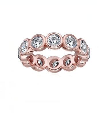 Klassische 18K-Goldbeschichtung CZ Eternity Band 925 Sterling Silberringe