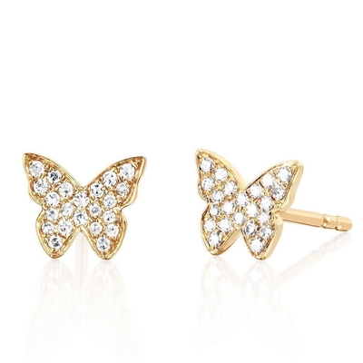Handgefertigte 18K-Goldplattierte Schmetterlings-Stud-Ohrringe mit weißem Pave-Setting und Zirkone