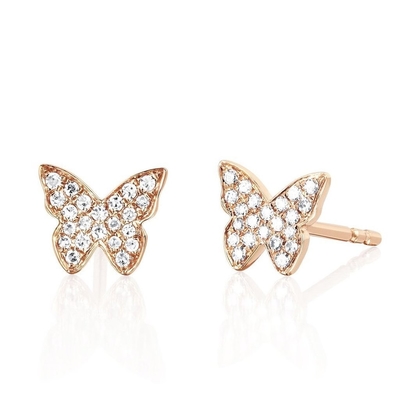 Handgefertigte 18K-Goldplattierte Schmetterlings-Stud-Ohrringe mit weißem Pave-Setting und Zirkone