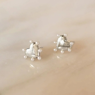 Herzensform Perlen Stud Ohrringe Handgefertigt In 925 Sterling Silber 14K Gold Für Mädchen Mode Feinschmuck